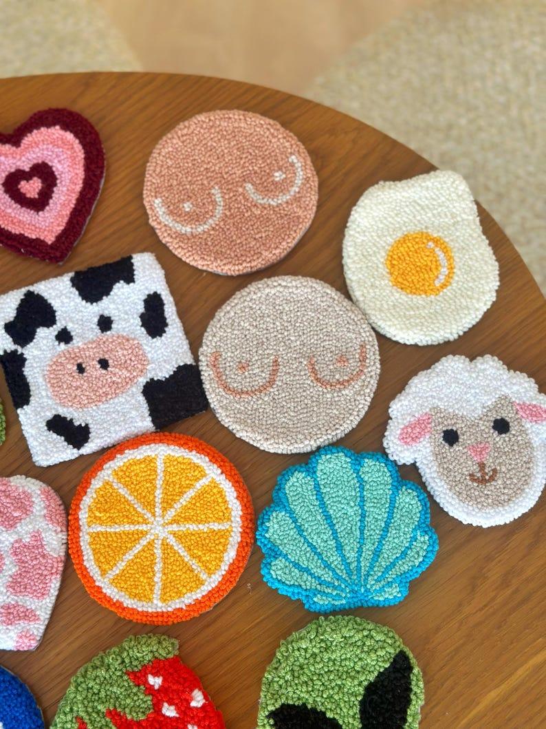 Etsy Cute Coffee Table Coaster Set Punch Needle Mug Rugs Custom Tufted Coasters Dorm Desk Decor Handmade Coasters Christmas Thanksgiving Gifts