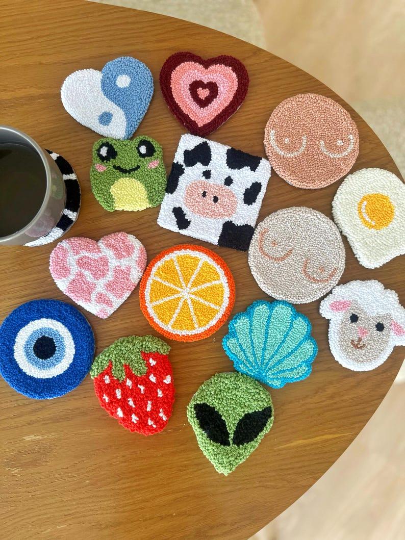 Etsy Cute Coffee Table Coaster Set Punch Needle Mug Rugs Custom Tufted Coasters Dorm Desk Decor Handmade Coasters Christmas Thanksgiving Gifts