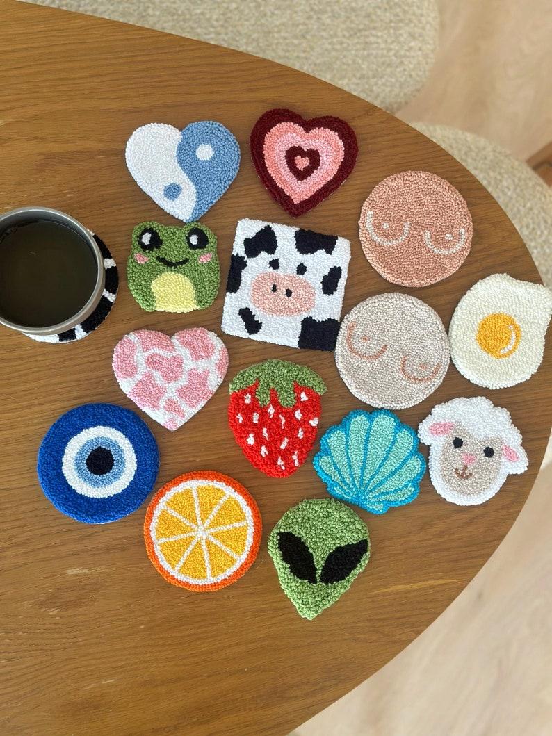 etsy Cute Coffee Table Coaster Set Punch Needle Mug Rugs Custom Tufted Coasters Dorm Desk Decor Handmade Coasters Christmas Thanksgiving Gifts