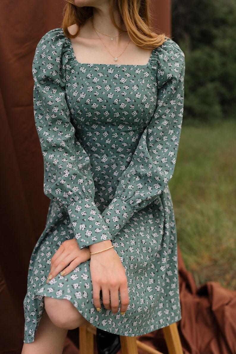 Etsy Dress For Work Outfit Sage Dress Fall Outfit Casual Dress Teacher Outfit Comfortable Dress Knee Length Dress Modest Outfit MidiDress