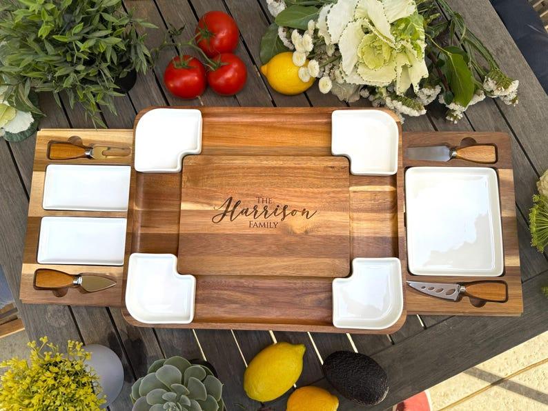 Etsy Expanding Personalized Charcuterie Board Cheese Board & Knife Set W/ Drawers Realtor Closing Gift Custom Charcuterie Christmas Wedding Gift