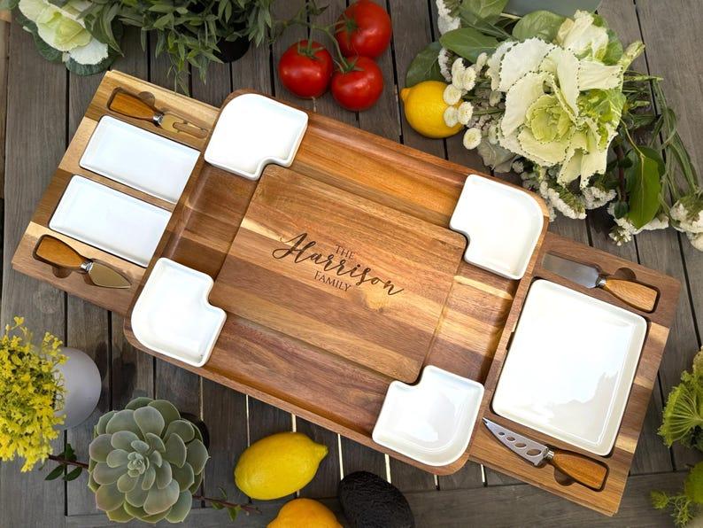 Etsy Expanding Personalized Charcuterie Board Cheese Board & Knife Set W/ Drawers Realtor Closing Gift Custom Charcuterie Christmas Wedding Gift