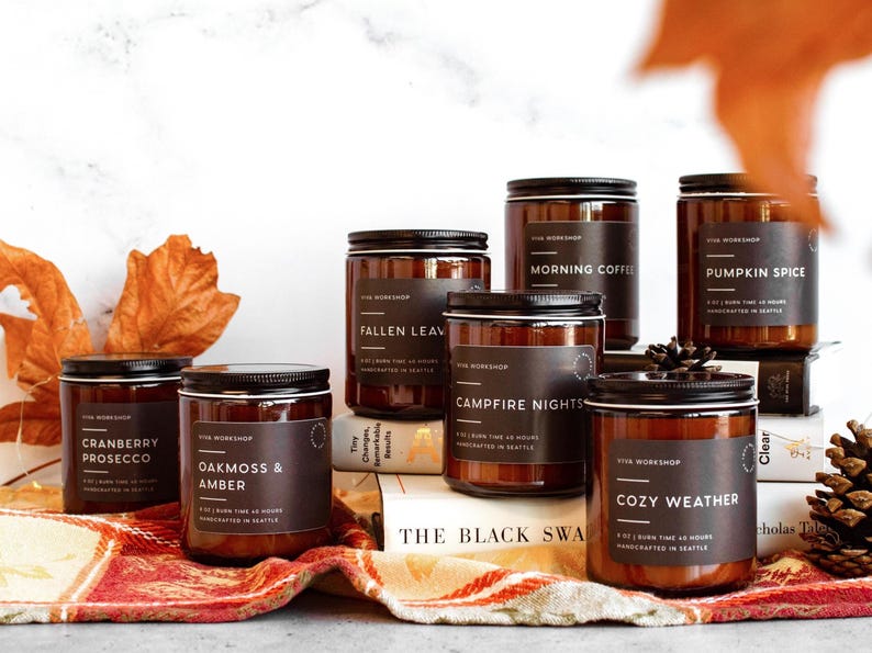 etsy Fall Soy Wax Candle Cozy Autumn Scents | Pumpkin Apple Bourbon & More | Handmade Gift for Her or Home Thanksgiving Decor Autumn Candle