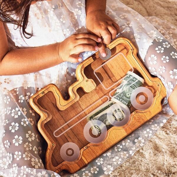 etsy Gender Neutral Wood Piggy Bank Baby Shower Baptism Gift Nephew Gift from Aunt Toddler Gift Coin Bank for Kids Unique Christmas Gift