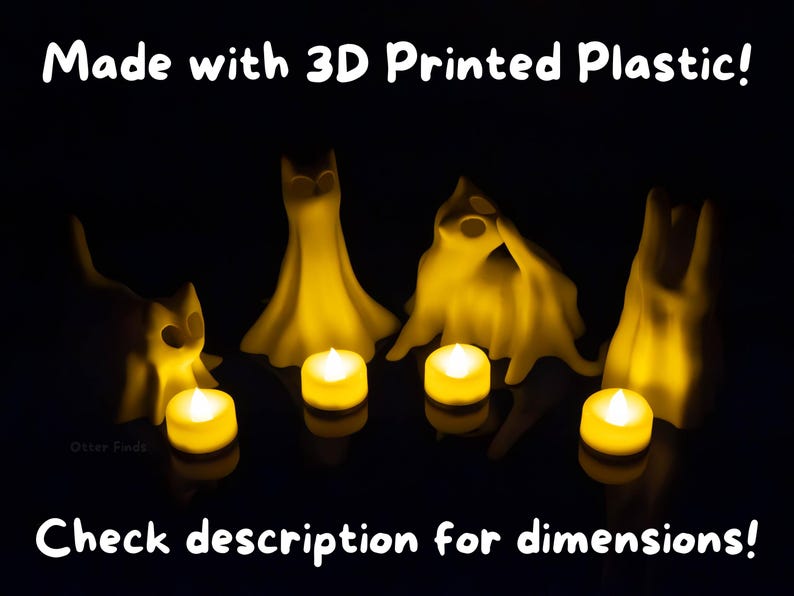 Etsy Ghost Cats With LED Tea Lights - Halloween Home Decor - Gifts For Cat Lovers - Office Desk Autumn Decor - 3D Printed Ghost Pet Night Light