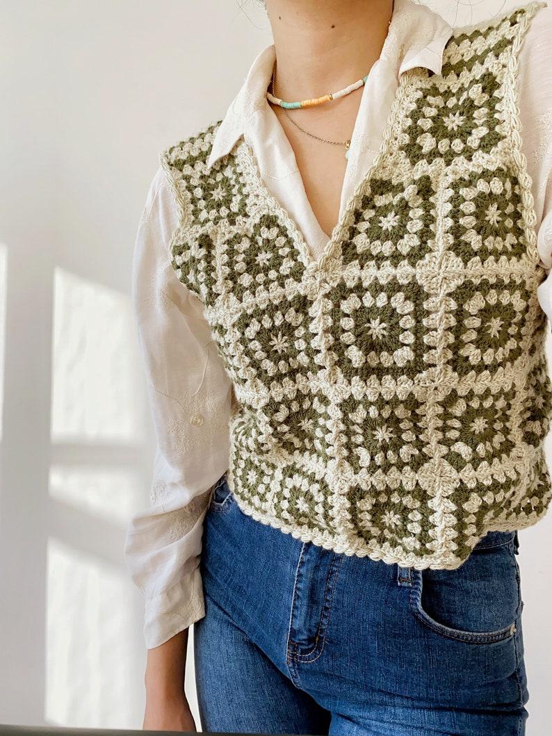 Etsy Handknitted Crochet Vest With Retro Granny Square Handmade Women Tank Top Crochet Sleeveless Top Unisex Crochet Summer Fall Outfit