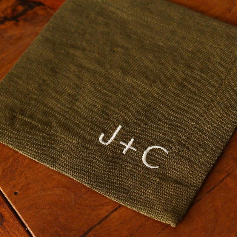 Etsy Handmade Linen Cocktail Napkins Green Monogrammed Embroidered - Set Of 4