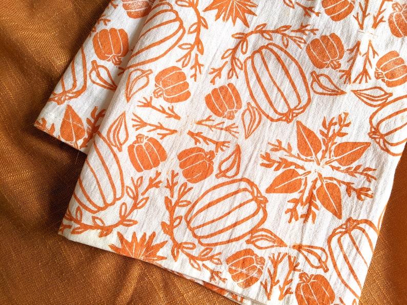 Etsy Handprinted Fall Tea Towel Pumpkin Tea Towel Fall Kitchen Decor 28 X 28 Inch Tea Towel Flour Sack Towel Cotton Kitchen Towel