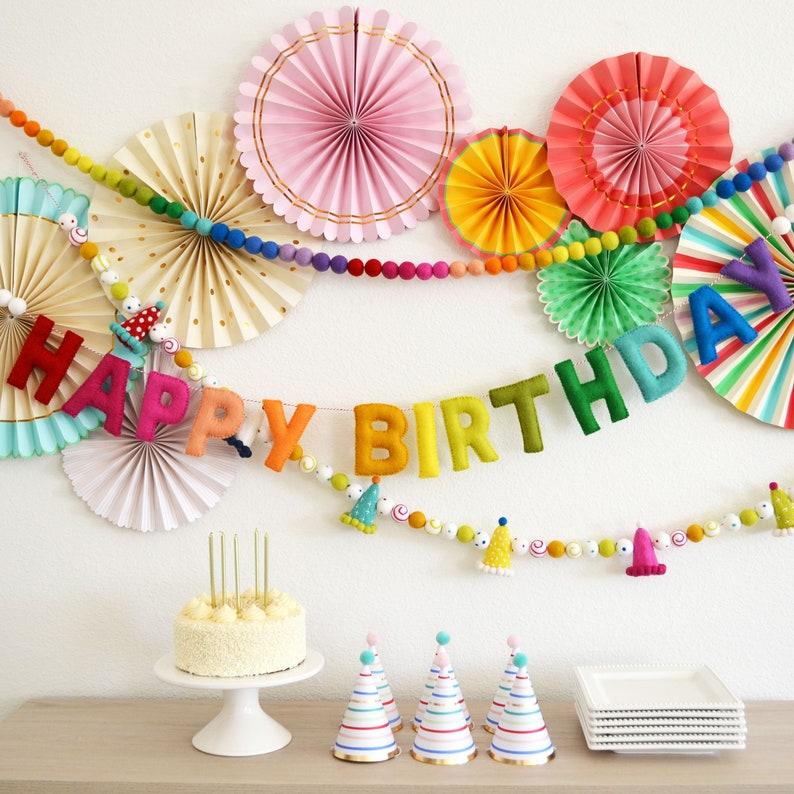 Etsy Happy Birthday Felt Ball Garland - Birthday Garland HAPPY BIRTHDAY Banner Party Garland Birthday Decor Party Decor Felt