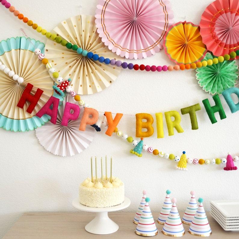 Etsy Happy Birthday Felt Ball Garland - Birthday Garland HAPPY BIRTHDAY Banner Party Garland Birthday Decor Party Decor Felt