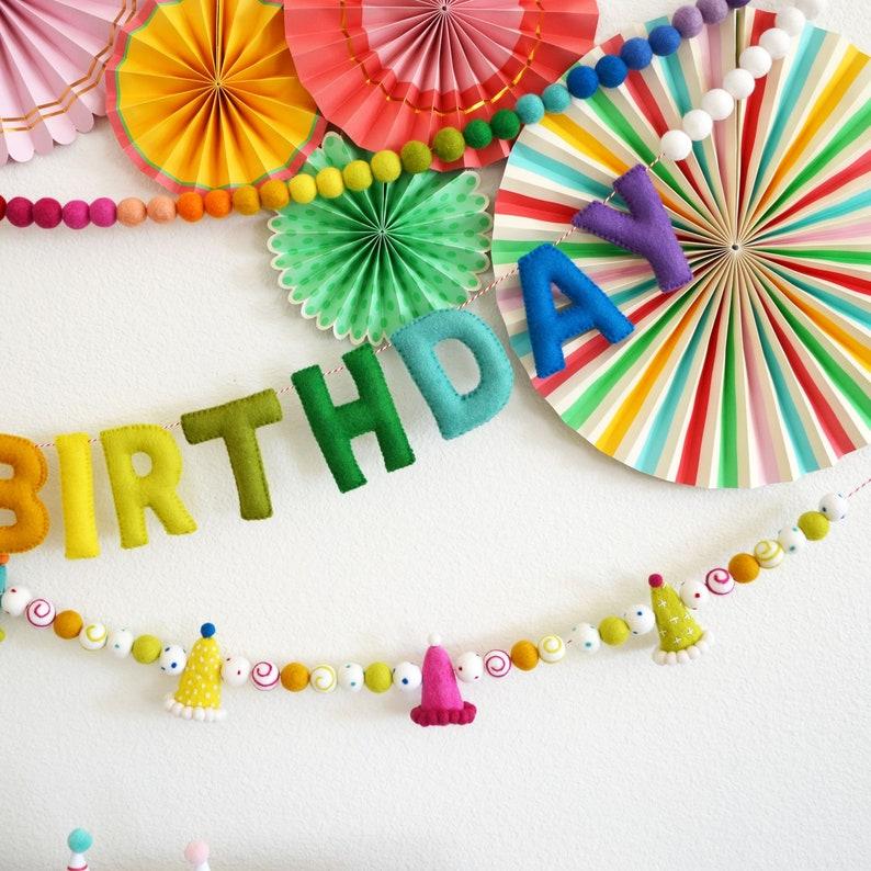 Etsy Happy Birthday Felt Ball Garland - Birthday Garland HAPPY BIRTHDAY Banner Party Garland Birthday Decor Party Decor Felt