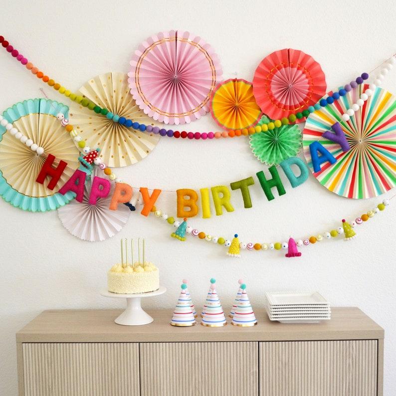 etsy Happy Birthday Felt Ball Garland - Birthday Garland HAPPY BIRTHDAY banner Party Garland Birthday Decor Party Decor Felt