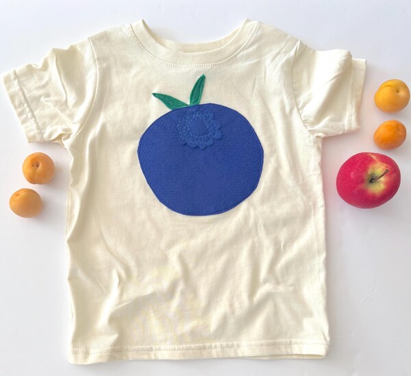 Etsy Kids Blueberry Tshirt-Fruit Tee-Infant/Kids-Natural Cotton-Recycled Felt -Hand Appliqued-Gender Neutral-Farmers Market-Gardening Tee