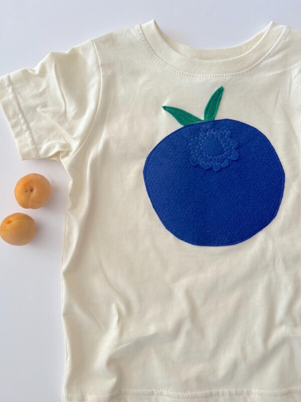 Etsy Kids Blueberry Tshirt-Fruit Tee-Infant/Kids-Natural Cotton-Recycled Felt -Hand Appliqued-Gender Neutral-Farmers Market-Gardening Tee