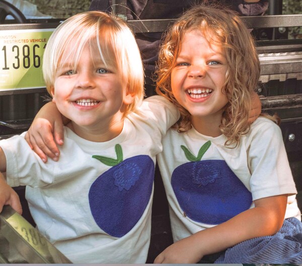 etsy Kids Blueberry Tshirt-Fruit Tee-Infant/Kids-Natural Cotton-Recycled Felt -Hand Appliqued-Gender Neutral-Farmers Market-Gardening Tee