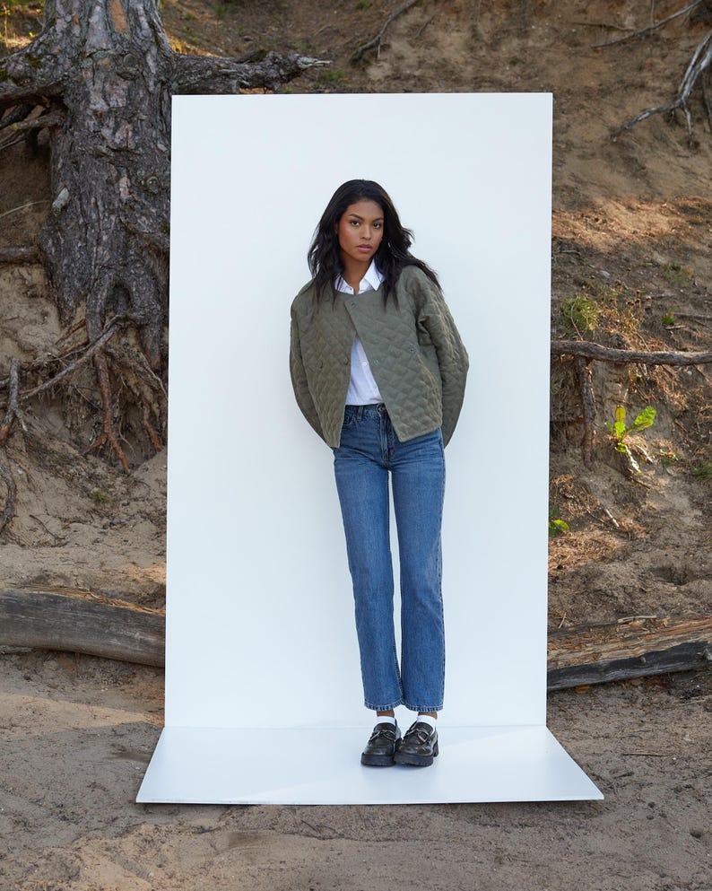 Etsy Loose Fit Linen Quilted Jacket For Women – Green Fall Outerwear With Pockets And Snap Closure – Cozy Minimalist Boho Layering Coat BOSA