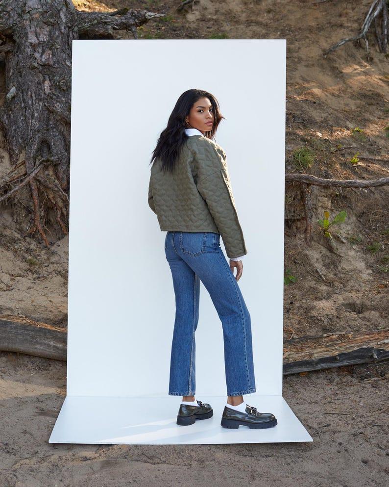 Etsy Loose Fit Linen Quilted Jacket For Women – Green Fall Outerwear With Pockets And Snap Closure – Cozy Minimalist Boho Layering Coat BOSA