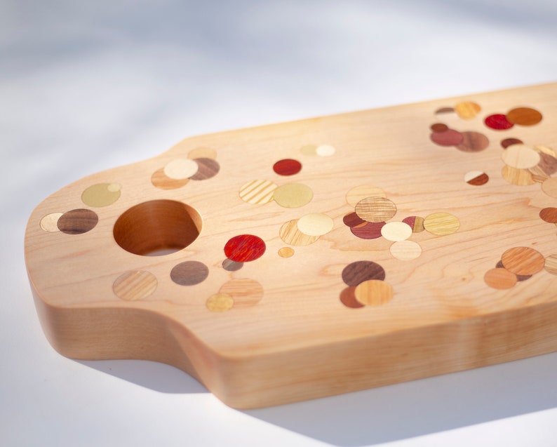 Etsy Maple Multi Color Polka Dot Inlay Kitchen Board With Handle Hole