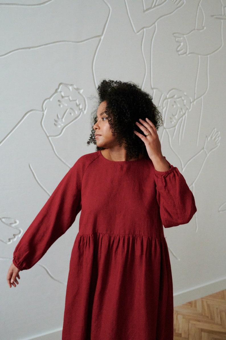 Etsy Margo Burgundy Red Linen Dress -Oversized Linen Dress - Linen Dress - Fall Linen Dress - Long Linen Dress