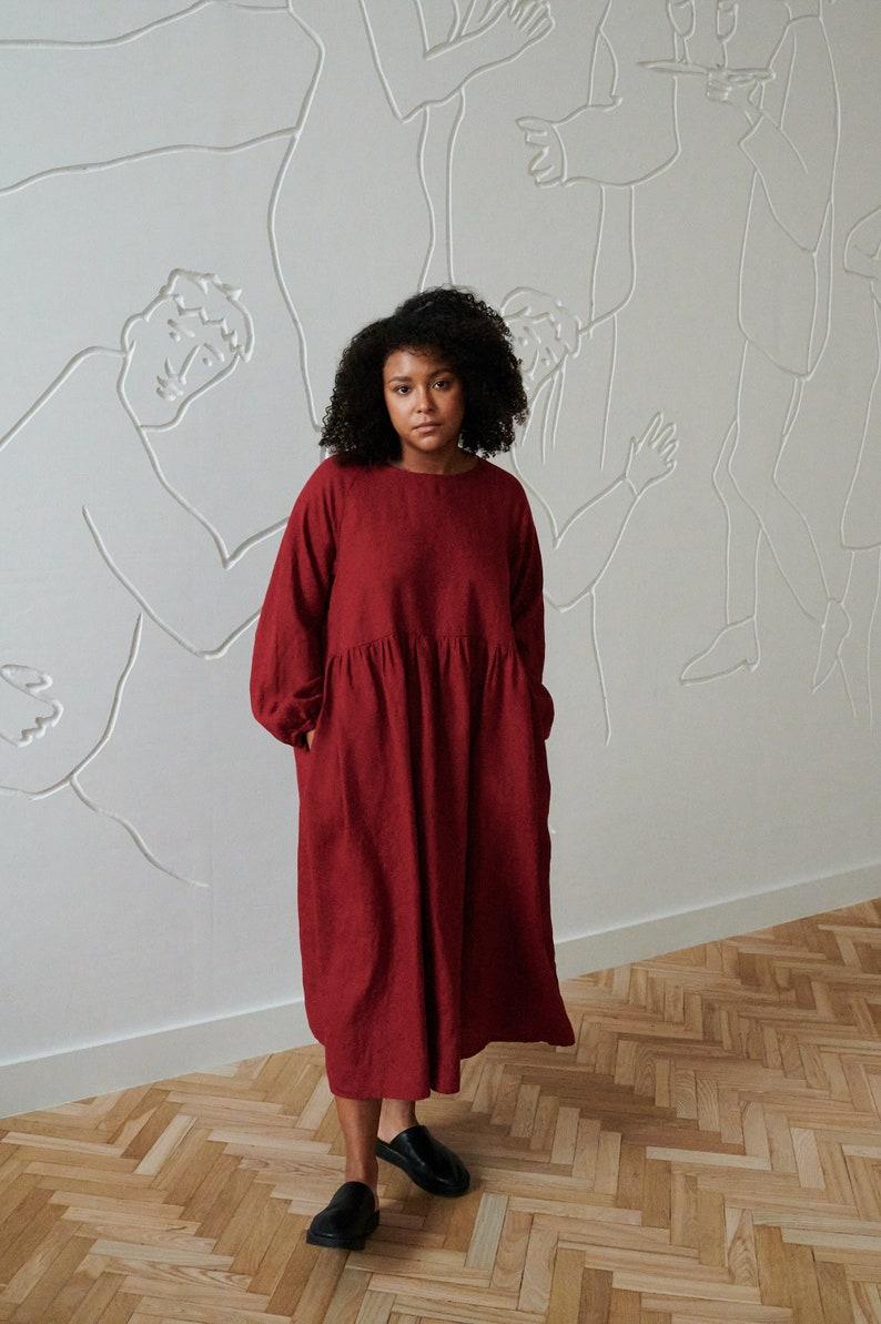 Etsy Margo Burgundy Red Linen Dress -Oversized Linen Dress - Linen Dress - Fall Linen Dress - Long Linen Dress