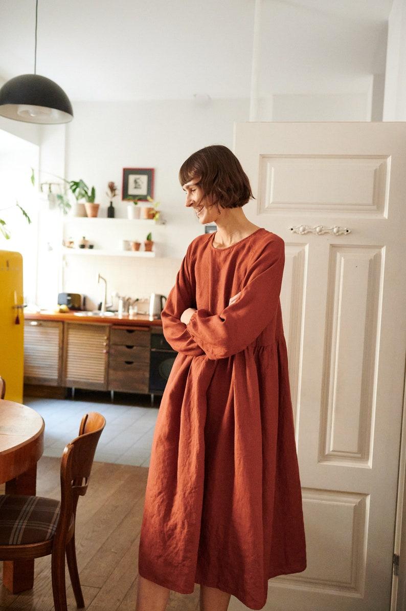 Etsy Margo Terracotta Linen Dress - Linen Dress - Fall Linen Dress - Long Linen Dress