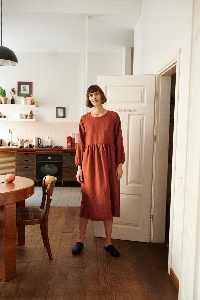 Etsy Margo Terracotta Linen Dress - Linen Dress - Fall Linen Dress - Long Linen Dress