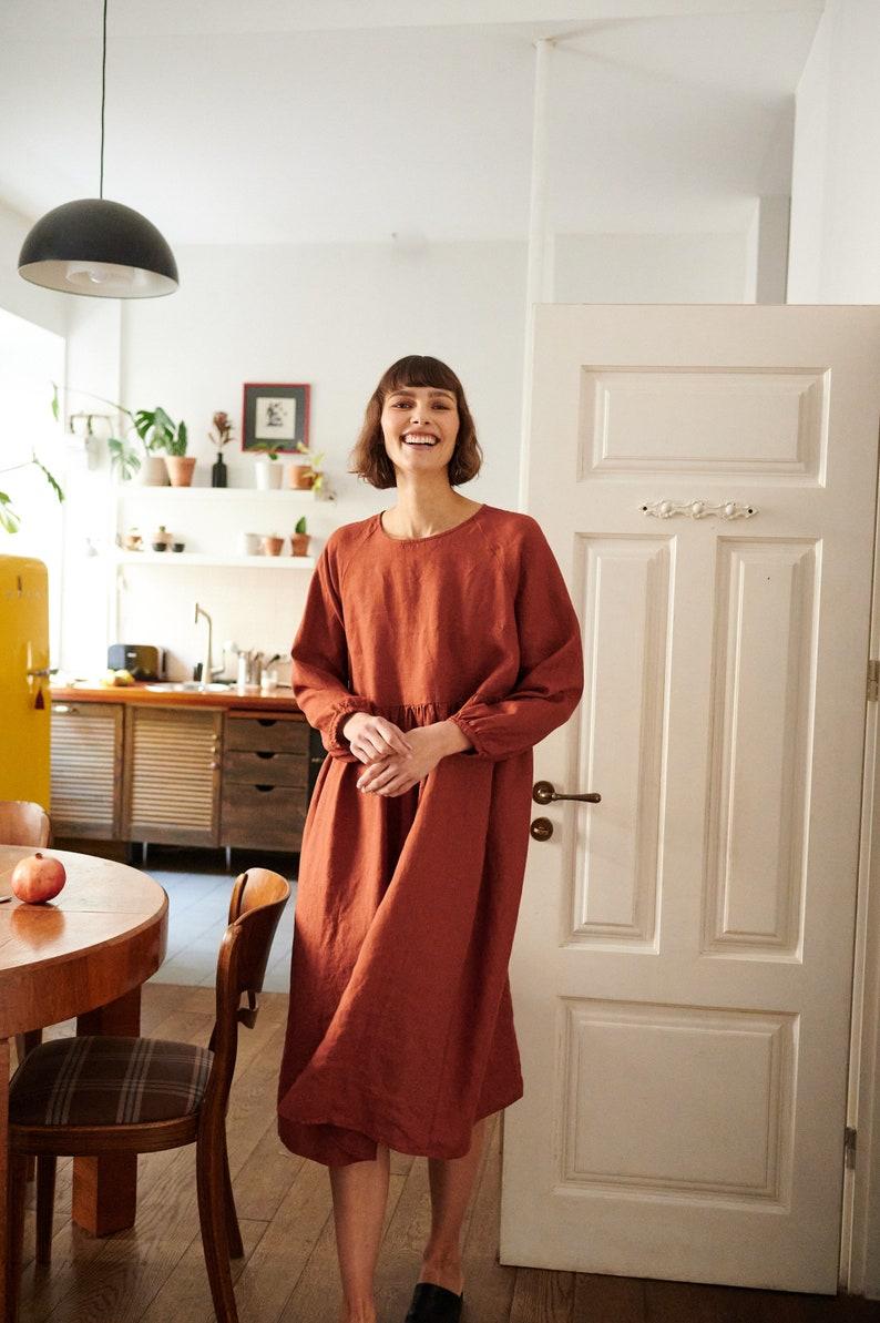 Etsy Margo Terracotta Linen Dress - Linen Dress - Fall Linen Dress - Long Linen Dress