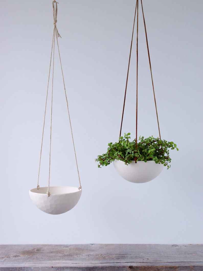 Etsy Medium Hanging Planter Porcelain Ceramic Geometric Faceted Or Smooth Finish Choose Your Cording