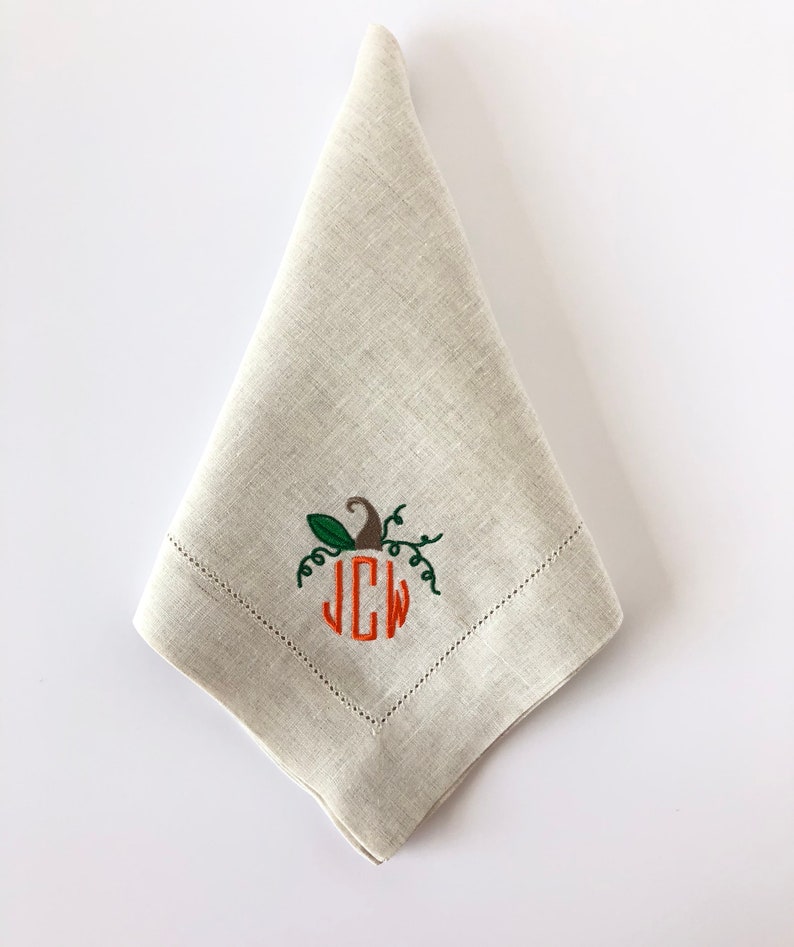 Etsy Monogrammed Napkins / Cloth Napkins / Dinner Napkins / Linen Napkins / Table Linens /Pumpkin Napkin/ Personalized Napkins / Hostess Gift