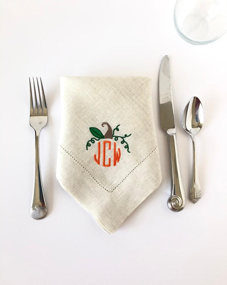 Etsy Monogrammed Napkins / Cloth Napkins / Dinner Napkins / Linen Napkins / Table Linens /Pumpkin Napkin/ Personalized Napkins / Hostess Gift