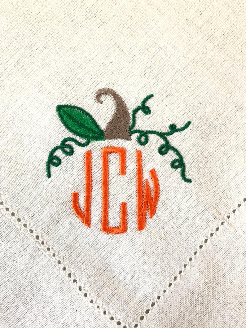 Etsy Monogrammed Napkins / Cloth Napkins / Dinner Napkins / Linen Napkins / Table Linens /Pumpkin Napkin/ Personalized Napkins / Hostess Gift