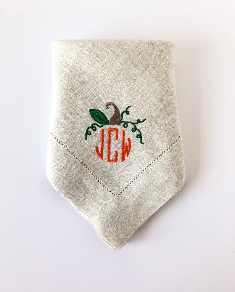 etsy Monogrammed Napkins / Cloth Napkins / Dinner Napkins / Linen Napkins / Table Linens /Pumpkin Napkin/ Personalized napkins / Hostess Gift