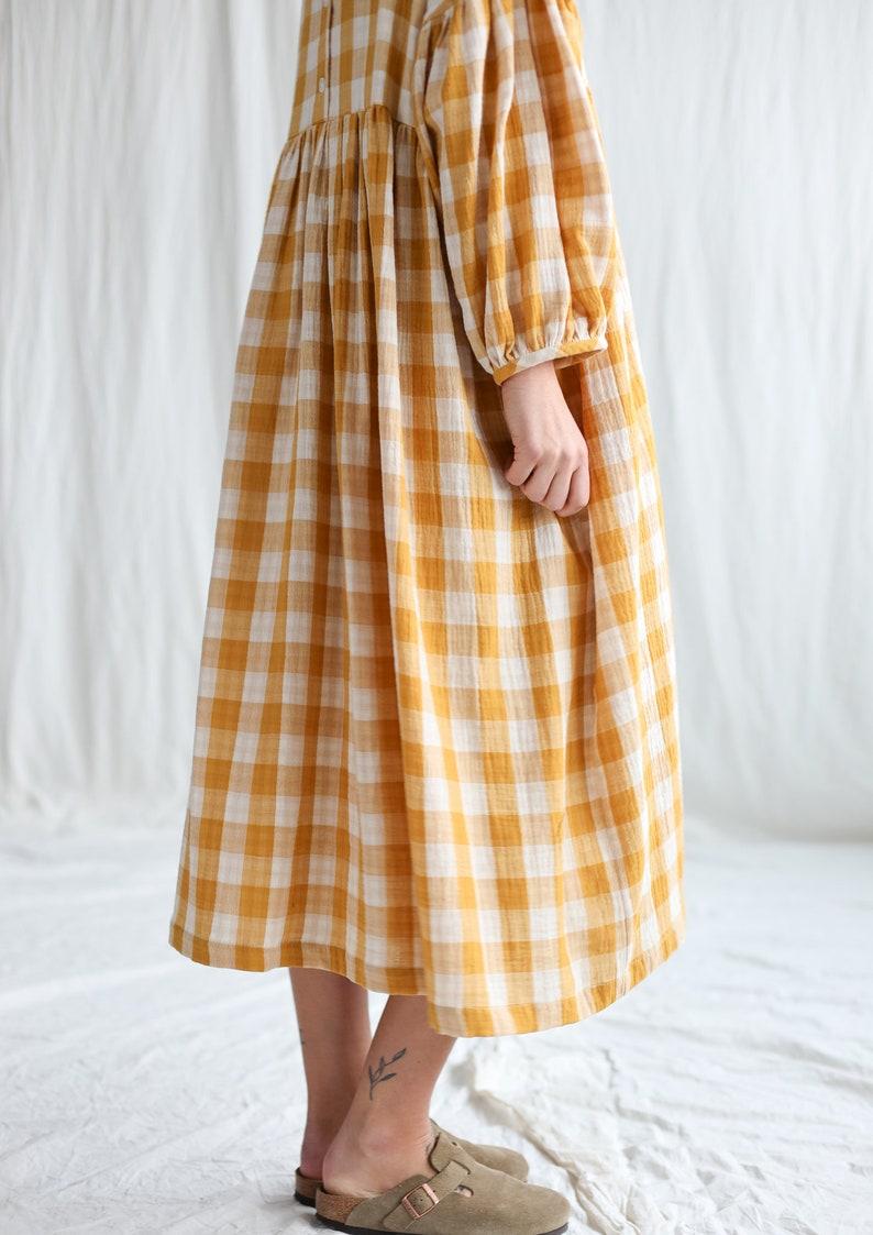 Etsy Mustard Checks Oversized Double Gauze Dress GRETA • OFFON CLOTHING
