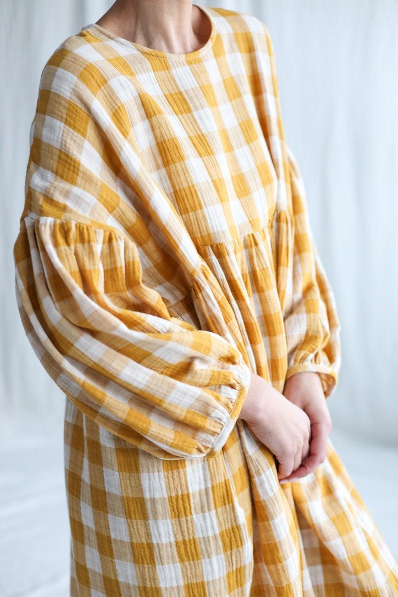 Etsy Mustard Checks Oversized Double Gauze Dress GRETA • OFFON CLOTHING