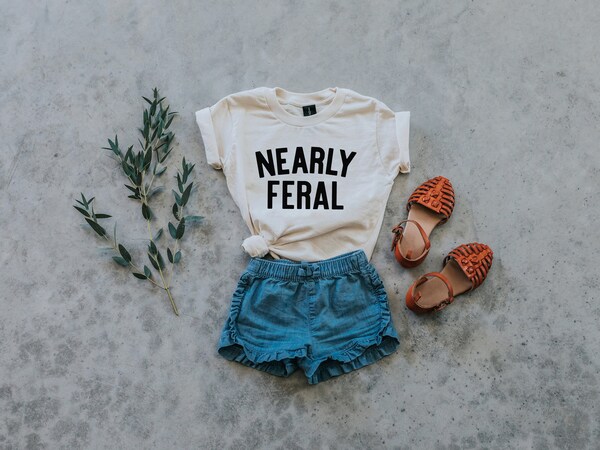 Etsy Nearly Feral Baby And Kids Tee • Funny Organic Cotton Graphic Tee For Wild Little Ones • Feral Kids T-Shirt In Natural • FREE SHIPPING