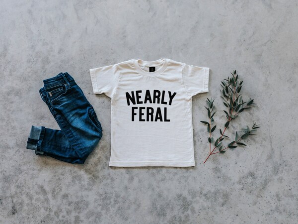 Etsy Nearly Feral Baby And Kids Tee • Funny Organic Cotton Graphic Tee For Wild Little Ones • Feral Kids T-Shirt In Natural • FREE SHIPPING