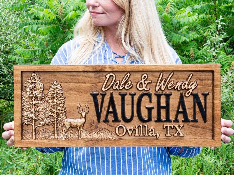 Etsy Outdoor Decor | Custom Wood Sign | Deer Hunting Gifts | Cabin Decor | Tree Wood Decor | 3D Family Name Sign | Last Name Decor | Camper Decor