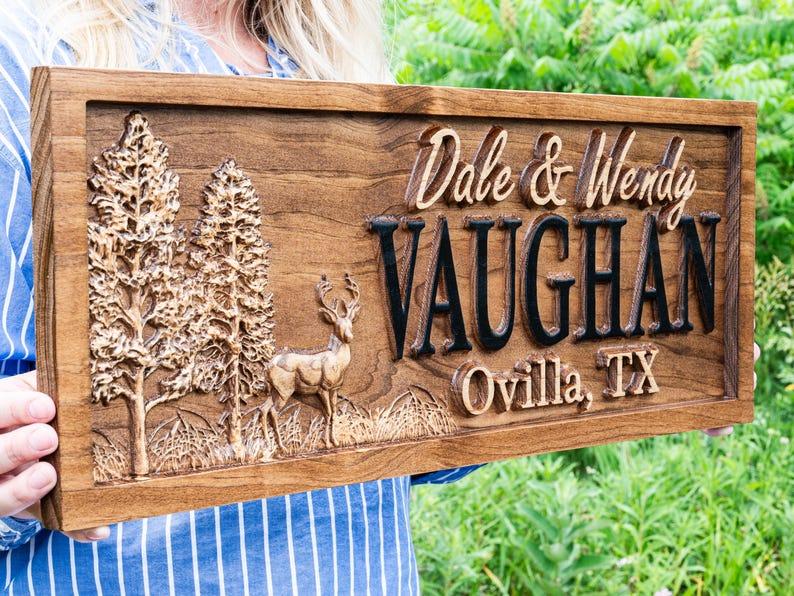 Etsy Outdoor Decor | Custom Wood Sign | Deer Hunting Gifts | Cabin Decor | Tree Wood Decor | 3D Family Name Sign | Last Name Decor | Camper Decor