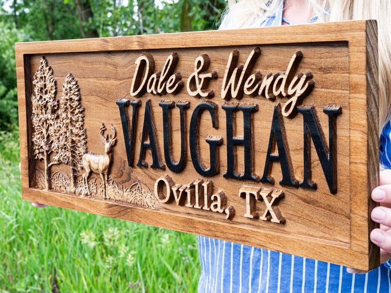 Etsy Outdoor Decor | Custom Wood Sign | Deer Hunting Gifts | Cabin Decor | Tree Wood Decor | 3D Family Name Sign | Last Name Decor | Camper Decor