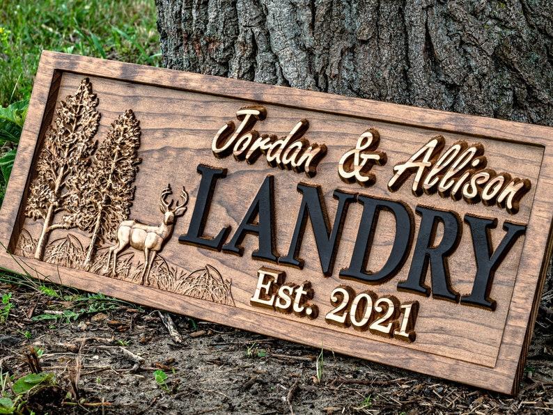 etsy Outdoor Decor | Custom Wood Sign | Deer Hunting Gifts | Cabin Decor | Tree Wood Decor | 3D Family Name Sign | Last Name Decor | Camper Decor