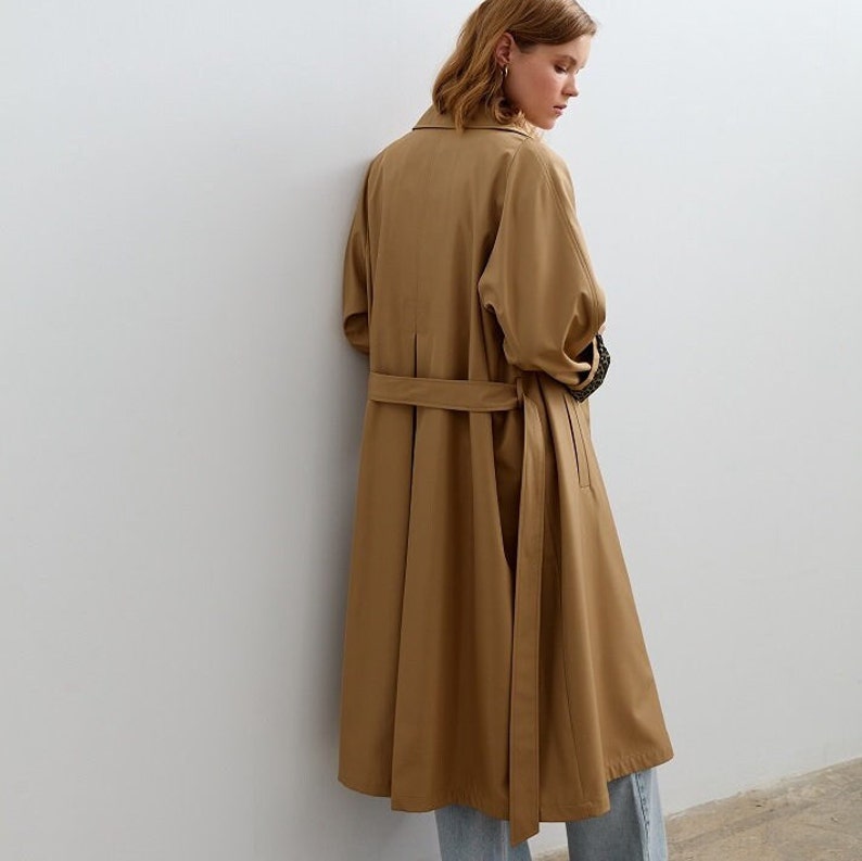 Etsy Oversize Camel Double Breasted Belted TrenchCoat/Women Long Windbreaker/Fall For Women Duster Coat/Britain Mist Style Raincoat/Coat For Rain