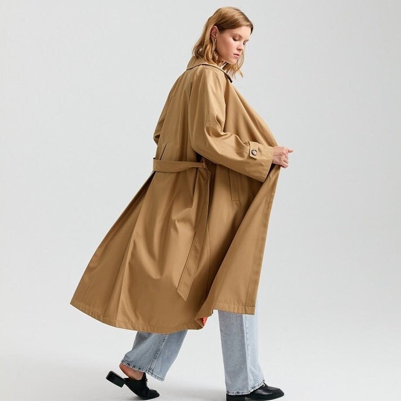 etsy Oversize Camel Double Breasted Belted TrenchCoat/Women Long windbreaker/Fall for women Duster coat/Britain mist style raincoat/Coat for rain