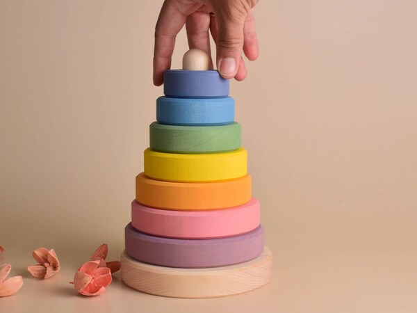 etsy Pastel Wooden Stacking Rings Stacker Toy Montessori Materials Educational Learning 1st Birthday Gifts for Kids Girls and Boys Room Decor