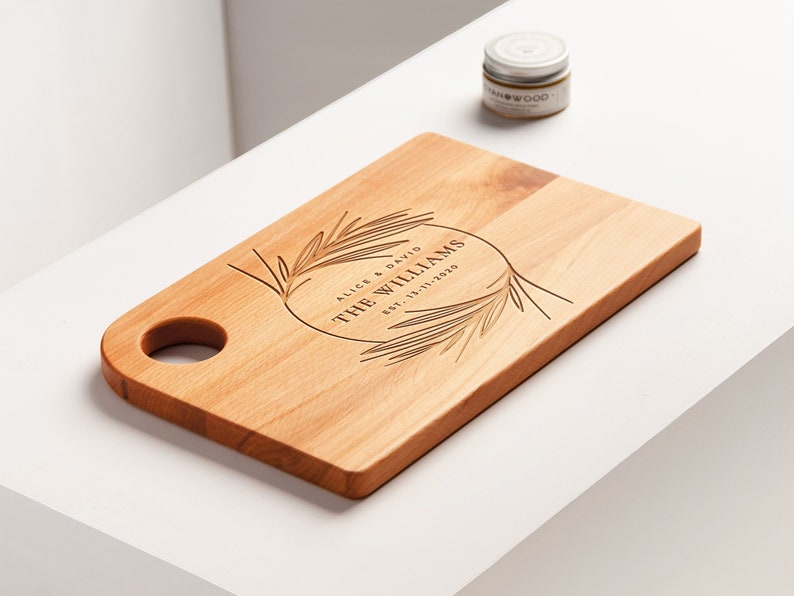 etsy Personalized Cutting Board with Hanging Hole made of Beech Wood Engraved Wedding Gifts Gifts for the Couple