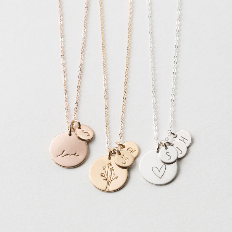 Etsy Personalized Disk Necklace Custom Tiny Initial Tags | 14k Gold Fill Sterling Silver | LN227