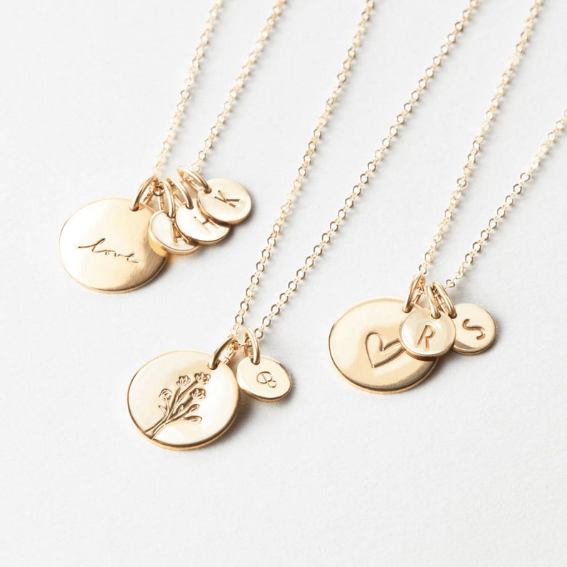 etsy Personalized Disk Necklace Custom Tiny Initial Tags | 14k Gold Fill Sterling Silver | LN227