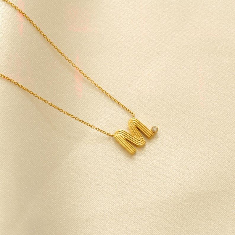 etsy Personalized Initial Diamond Necklace 14k Solid Gold Natural Diamonds Stacking Flute Letter Charm Everyday Minimalist Custom Jewelry