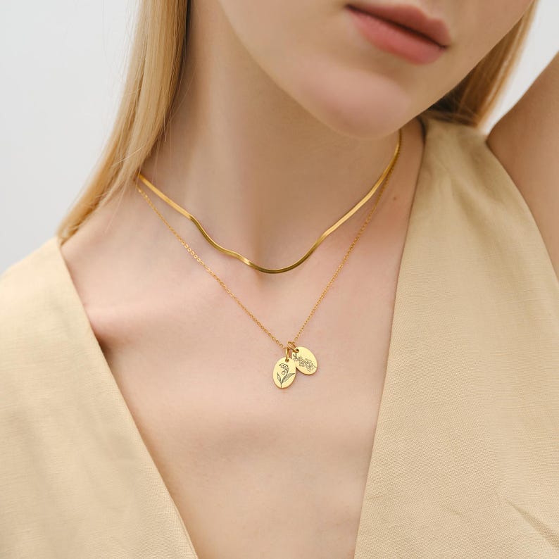 Etsy Personalized Necklace With Hand-Drawn Birth Flowers - Gift Idea For Her - Perfect As A Mother’s Day Gift - MK003