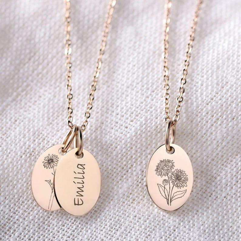 Etsy Personalized Necklace With Hand-Drawn Birth Flowers - Gift Idea For Her - Perfect As A Mother’s Day Gift - MK003