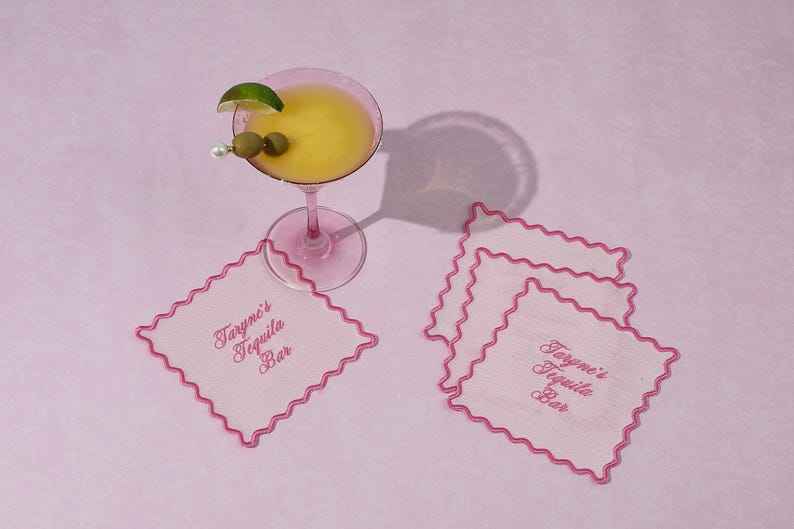 etsy Personalized Scallop Linen Cocktail Napkin Personalized Cocktail Napkins Mother's Day Gift Kitchen Napkins Linen Cocktail Napkins